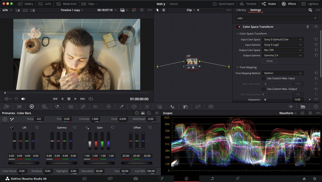 Le CST réglé : Sony S-Log3 vers Rec.709, image corrigée